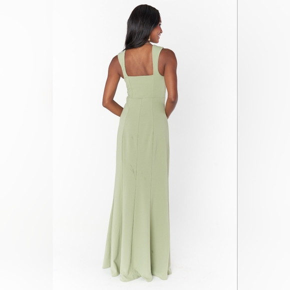 Mumu Paris Dress Formal Maxi Squareneck Side Slit Matching Sash Moss Green NWT - Picture 5 of 11